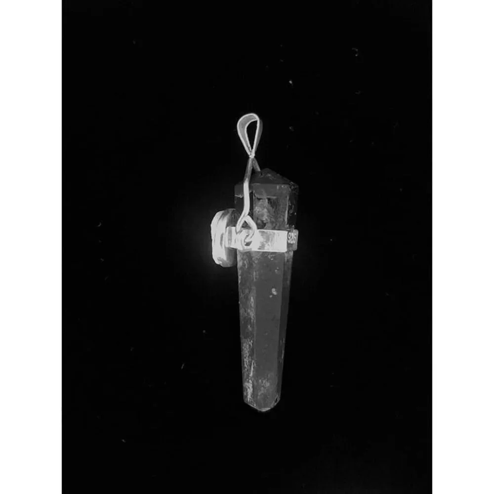 Onyx YIN YANG charm obelisk inlay 925 sterling silver pendant artisan - Picture 5 of 8